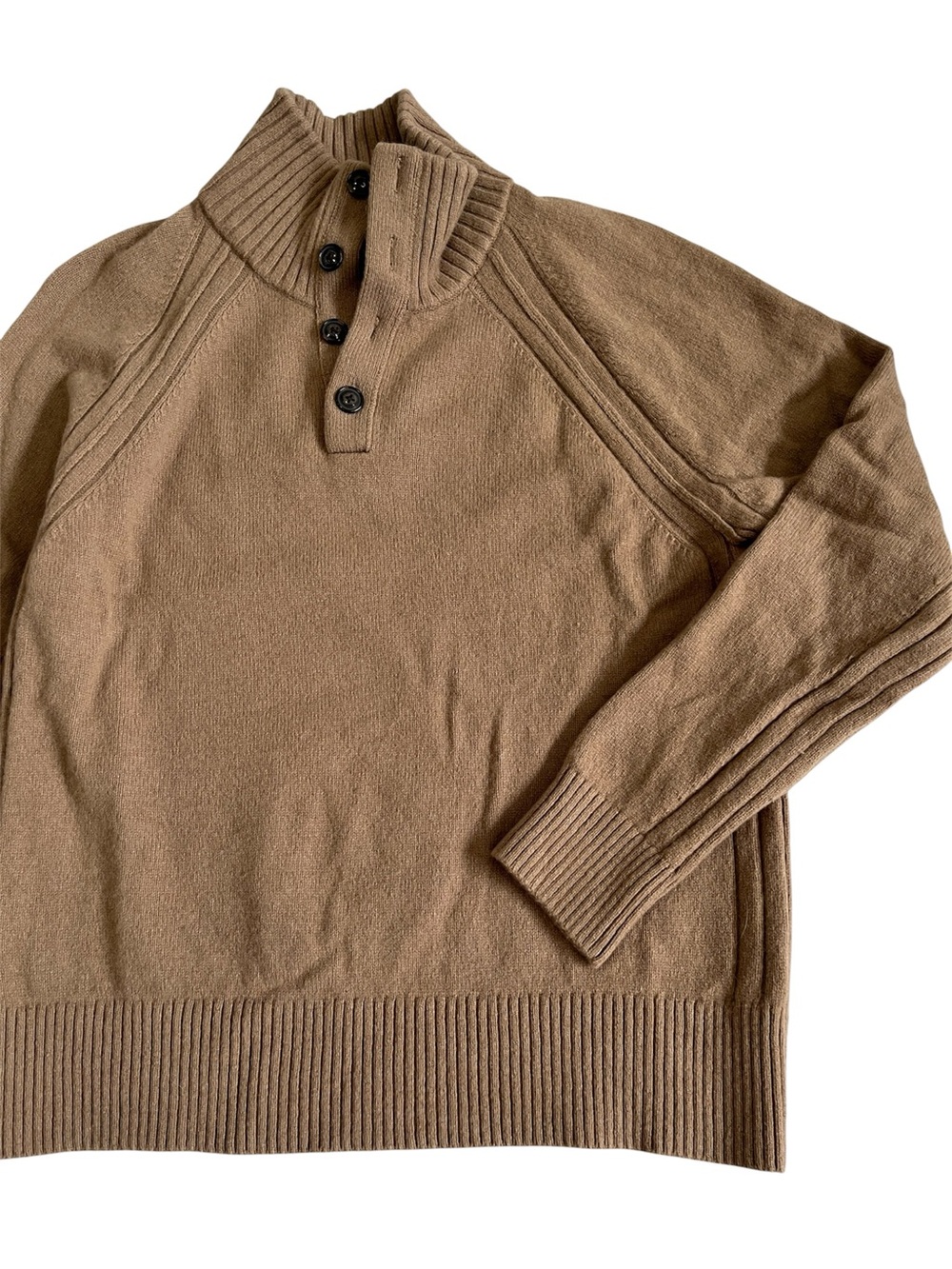 Banana Republic Woolen Button Sweater Men L Wool Mock Neck Heritage Prep Raglan
